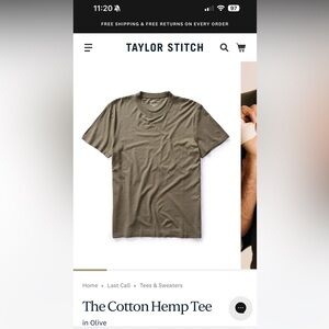 Taylor Stitch Olive Cotton Hemp Tee
Xl